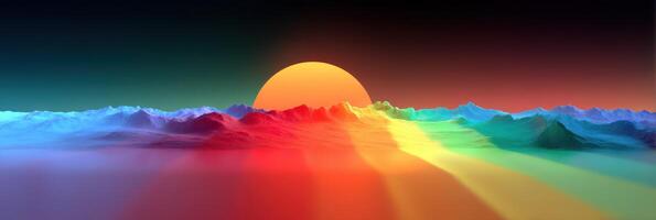 Vibrant sunset over colorful mountain landscape creates a serene and captivating atmosphere for relaxation photo