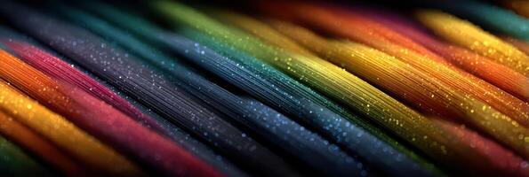 Colorful threads create a vibrant tapestry in a close-up view of textile art during a creative workshop photo