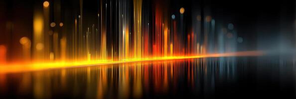 Vibrant sound wave visualization with glowing colors reflecting in a dark space photo