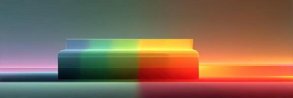 Colorful abstract design with a rectangular shape illuminated in a gradient of hues against a soft background photo