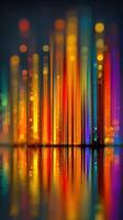 Colorful light reflections create an artistic display resembling a city skyline at night photo