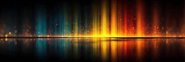 Colorful light display reflecting on a surface creates a mesmerizing atmosphere in a dark setting photo