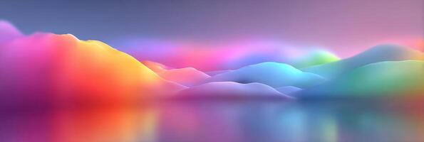 Colorful abstract landscape with vibrant mountains and soft reflections at dawn photo