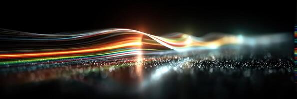 Light trails create dynamic abstract design in a dark environment with vibrant colors and smooth motion photo