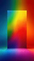 Vibrant light reflections create a mesmerizing rainbow spectrum on a textured surface in a dimly lit environment photo