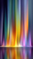 Vibrant colors create an abstract atmosphere with flowing light patterns and reflective surfaces in a darkened space photo