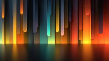 Vibrant light patterns illuminate a dark surface in an abstract design with colorful vertical bars photo