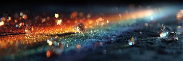 Colors blend and shimmer with scattered crystals reflecting light in a unique way on a textured surface photo