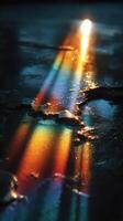 Colorful reflection captures the beauty of sunlight dancing on wet surface during warm afternoon photo