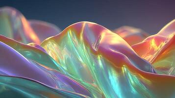 Shimmering waves of iridescent material creating a visually captivating landscape at dusk photo