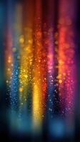 Bright multicolored particles dancing in the dark background creating a dreamy atmosphere photo