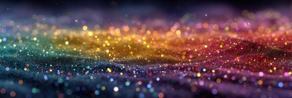 Sparkling colorful glitter across a dark surface creates a mesmerizing visual effect at night photo
