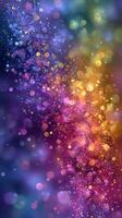 A vibrant cascade of colorful bokeh lights creating a dreamy atmosphere during nighttime in a festive setting photo