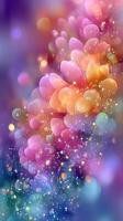 Vibrant abstract art featuring colorful floral shapes and soft bokeh effects in luminous hues photo