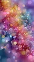 Colorful abstract design with vibrant bokeh lights in shades of pink, orange, and blue creating a whimsical atmosphere photo