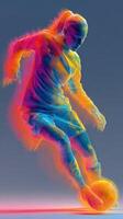 Dynamic female soccer player executing a skillful dribble in a vibrant, colorful illustration photo