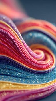 Colorful swirling patterns create a mesmerizing effect in close-up view of artistic design with glitter and vibrant tones photo