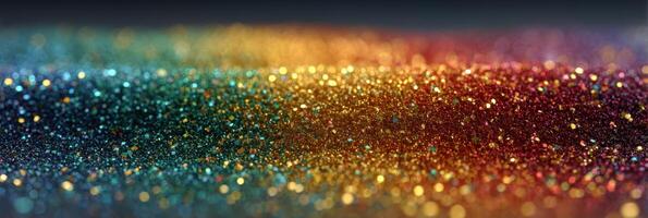 Vibrant sparkling glitter creating a colorful gradient effect on a surface in a soft focused setting photo