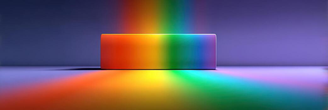 Colorful light display created by a prism casting a rainbow on a flat surface in a dark setting photo
