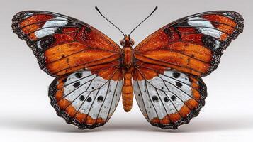 Orange and blue butterfly perched elegantly with intricate wing patterns and vibrant colors in an artistic display photo