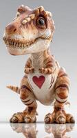 Cute dinosaur character with a heart design in a playful pose on a neutral background photo