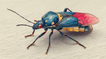 Vibrantly colored insect species displaying intricate details on a light background in natural habitat photo