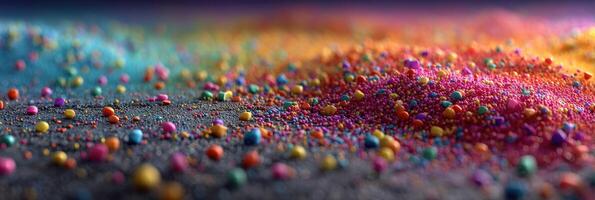 Colorful granules scattered across a vibrant surface showcasing textures and hues during a creative art session photo