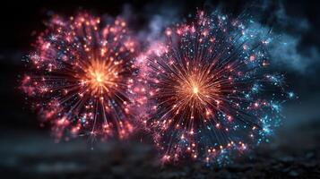 Colorful fireworks illuminate the night sky during a celebration event with vibrant displays of light and color photo