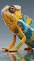 Colorful chameleon showcasing vibrant patterns and textures in a studio setting during daylight photo