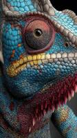 Colorful chameleon displays vibrant scales in close-up view in a studio setting during daylight photo