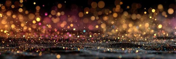 Sparkling particles create a magical atmosphere in a dimly lit space during a festive celebration at night photo