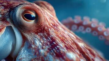 Close view of a vibrant octopus showcasing intricate textures and colors in its natural underwater habitat during daylight photo