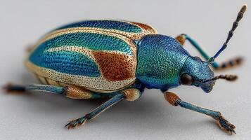 Stunning close-up of a colorful beetle showcasing intricate patterns on its exoskeleton in natural light photo