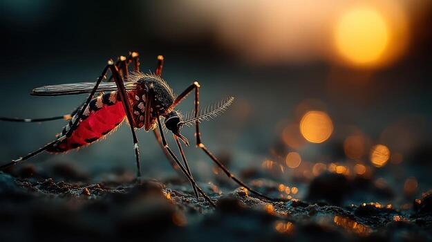 Close-up view of a mosquito resting on a surface during sunset photo