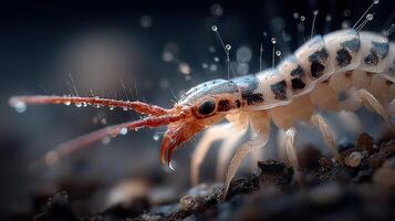 Close-up of a water-dwelling insect showcasing intricate details and textures in its natural habitat photo