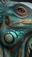 Close-up view of a colorful iguana showcasing intricate textures and patterns in its scales during daytime in a natural habitat photo