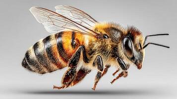 Close-up view of a bee demonstrating intricate details and vibrant colors in a natural setting photo