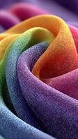 Colorful fabric waves display vibrant rainbow hues in a close-up shot taken indoors during daylight photo