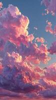 Colorful clouds fill the sky at sunset over a tranquil landscape with vibrant hues photo