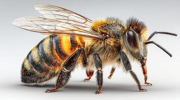 Close-up view of a bee showcasing its intricate features and vibrant colors in a natural setting photo