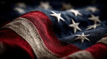 Stars and stripes of the American flag displayed in a soft, textured view showcasing rich colors and detailed stitching photo