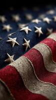 Textured fabric featuring American flag representation with detailed stitching in red, white, and blue colors creates a patriotic visual photo