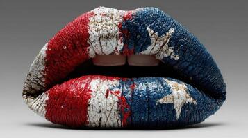 Lips adorned with red, white, and blue designs highlighting creativity and artistic expression in a bold and unique manner photo