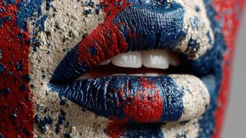 Unique artistic lips painted in bold red, white, and blue colors for an expressive creative project photo
