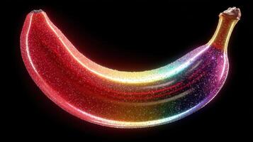Colorful banana with vibrant sparkling effect illuminated against a dark background appealing for artistic exploration photo