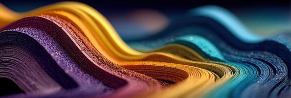 Colorful waves of paper displayed in a vibrant arrangement, showcasing rich textures and artistic depth photo