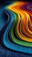 Colorful layers of textured paper create a vibrant display of rainbow hues in artistic arrangement photo