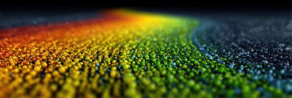 Colorful gradient of tiny spheres flowing smoothly over a dark surface creating a mesmerizing visual effect photo