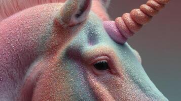 Colorful unicorn head with shimmering sparkle effects in a surreal background during a magical fantasy setting photo