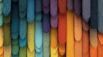 Colorful vertical stripes of paint create a vibrant artwork in a gallery setting with textured details and a fresh appearance photo